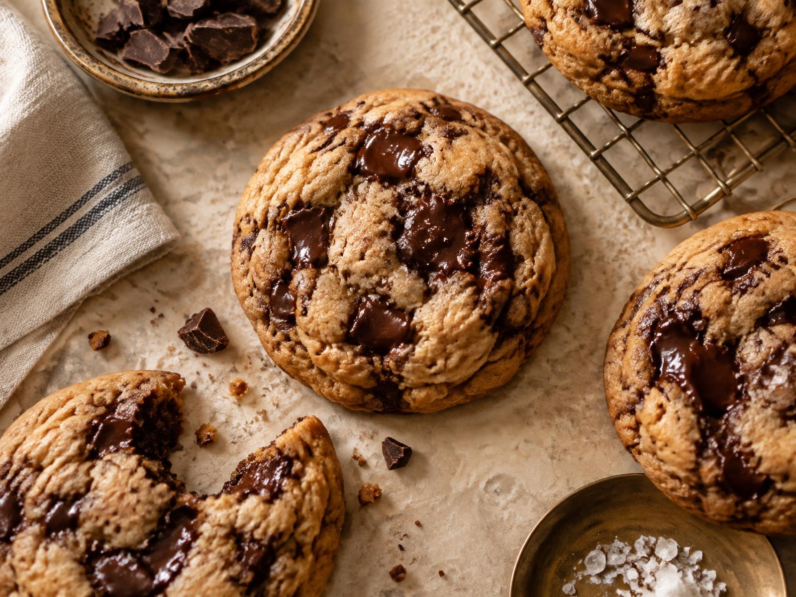 Freshly baked handmade chocolate-chip cookies